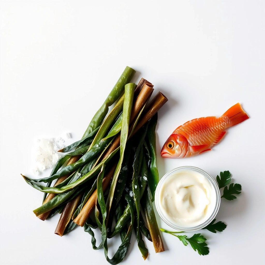 Iodine-rich foods including seaweed, iodized salt, and dairy